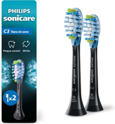 Picture of Philips Sonicare C3 Two-in-One - Genuine Replacement Electric Toothbrush Heads, Black, 2 Pack, HX9042/95