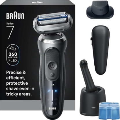 Picture of Braun Electric Shaver for Men, Series 7 7171cc, Wet & Dry Shave, Turbo & Gentle Shaving Modes, Waterproof Foil Shaver with Precision Trimmer, Space Grey GreenCircle Certified: Certified Energy Savings