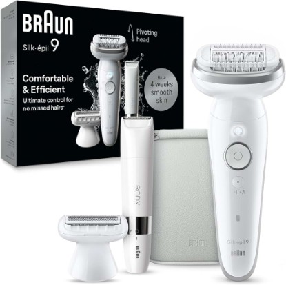 Picture of Braun Silk-épil 9 Epilator, Pivoting Head, Wet and Dry, Includes Body Trimmer, Shaver Head and Trimmer Comb, SES9-441 GreenCircle Certified: Certified Energy Savings