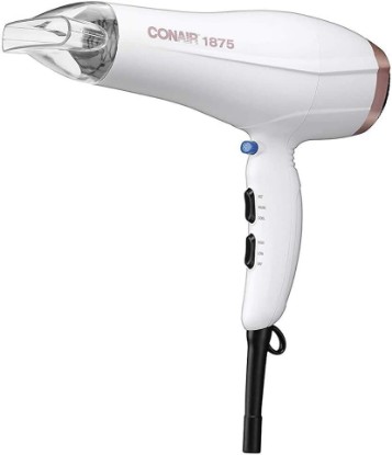 Picture of Conair Double Ceramic 1875W Hair Dryer, 3 Heat/ 2 Speed Blow Dryer, Powerful and Fast Drying, Includes Concentrator, Cool Shot Button, Removable Filter, White, Travel hair dryer