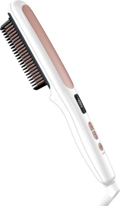 Picture of Conair Double Ceramic Hair Straightener Brush, Heated Straightening Brush for Smooth, Shiny Hair, V-Shaped Heated Bristles for Closer Contact, 5 LED Heat Settings, Dual Voltage, White