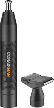 Picture of ConairMan Nose Hair Trimmer for Men, For Nose, Ear, and Eyebrows, Patent 360 Bevel Blade for No Pull, No Snag Trimming Experience, Cordless Trimmer 2 piece Set with Detail and Shaver Attachments