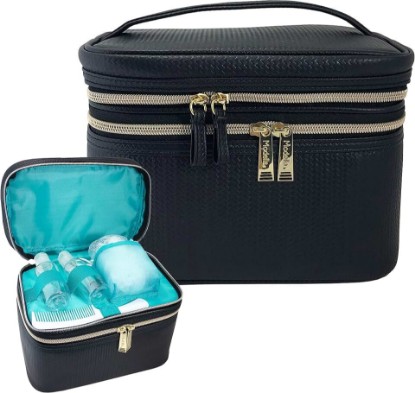 Picture of Conair Travel Makeup Bag, Large Toiletry and Cosmetic Bag, Perfect Size for Use At Home or Travel, Five Piece Train Case Set in Black