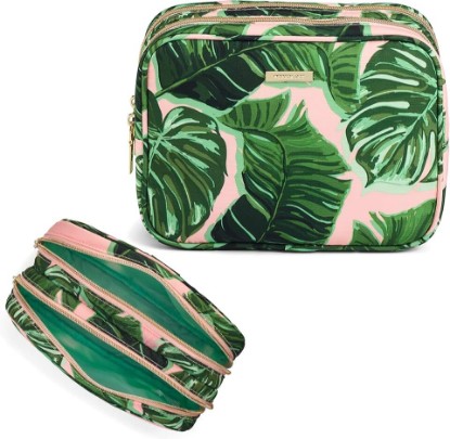 Picture of Conair Makeup Bag - Travel Toiletry Bag - Cosmetic Bag - Toiletry Bag for Women - Double Zip Organizer - Pink Palm Print