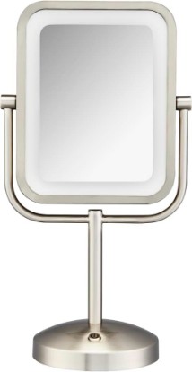 Picture of Conair Lighted Makeup Mirror, LED Vanity Mirror, 1X/8X Magnifying Mirror, Battery Operated in Brushed Nickel