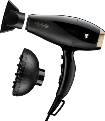 Picture of Infiniti PRO CONAIR ArteBella Hair Dryer, Italian Performance Blow Dryer with Diffuser and Concentrator Attachments, Luxurious Experience and Ultra-Fast Drying Power, 6 Heat/Speed Settings, Black