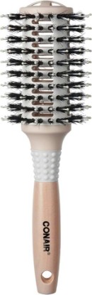 Picture of Conair Ceramic and Wood Round Hair Brush with Vented Barrel, Mixed Boar Bristles, Large Barrel for Smooth, Shiny Blowouts, Off White