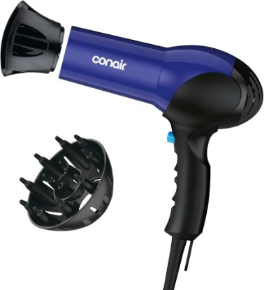 Picture of Conair Lightweight Hair Dryer, 1875W, Diffuser & Concentrator Attachments | Ionic blow dryer with adjustable heat and airflow, ergonomic design, and Cool Shot button for thick and coarse textures