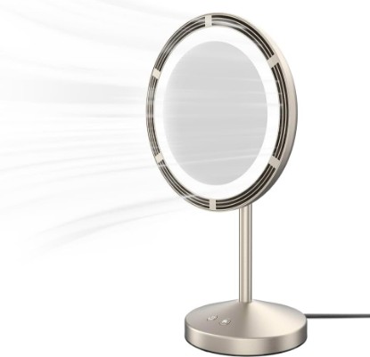 Picture of Conair Vanity Mirror with Lights, Adjustable Fan & Brightness, Round | Magnifying makeup mirror with lights for any beauty and skincare routine, tilting hinge, removable 10x magnetic spot mirror