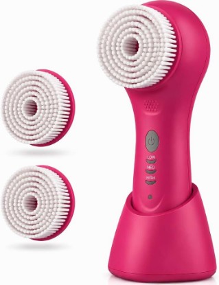 Picture of Conair True Glow Sonic Facial Cleansing Brush, Waterproof Rechargeable Face and Body Cleansing System with 3 Speeds, Automatic Timer, and Charging Stand - Pink (Model SFB3PK)