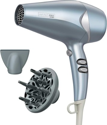 Picture of Conair InfinitiPRO Hair Dryer with Diffuser & Concentrator, 1875W, 1 lb. | Lightweight blow dryer with custom heat and speed and a 5-ft cord for effortless styling on thick, fine, wavy, and curly hair