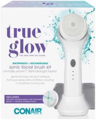 Picture of Conair True Glow Sonic Facial Brush Kit, Waterproof and Rechargeable with 2 Brush Heads and Cosmetic Storage Pouch