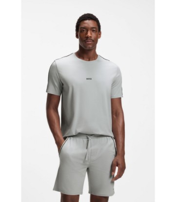 Stretch-cotton pajama top with signature-stripe tape