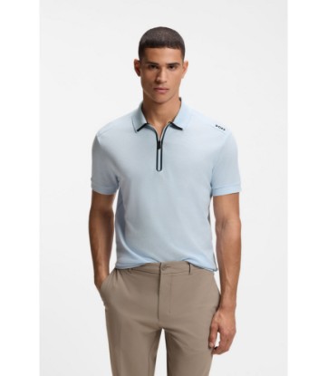 Framed-zip polo shirt in waffle jacquard