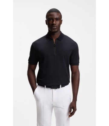 Framed-zip polo shirt in waffle jacquard