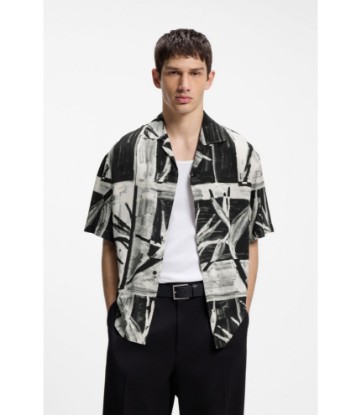 Oversized-fit printed shirt with camp collar