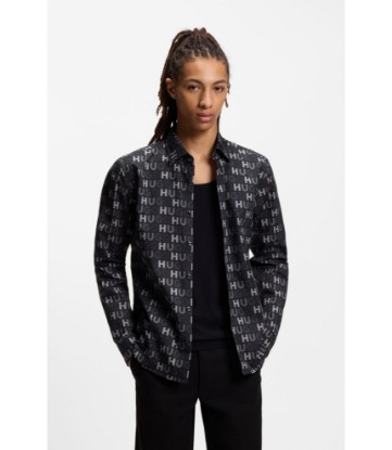Printed slim-fit shirt in cotton poplin