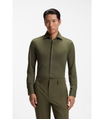 Slim-fit shirt in Italian-made performance-stretch jersey