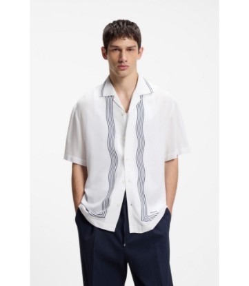 Oversized-fit printed shirt with camp collar