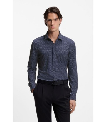 Printed slim-fit shirt in performance-stretch jersey