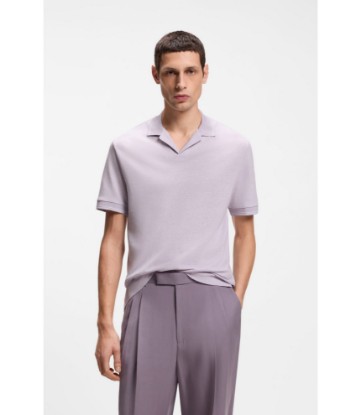 Johnny-collar polo shirt in cotton and linen