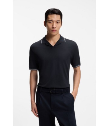 Johnny-collar polo shirt in cotton and linen