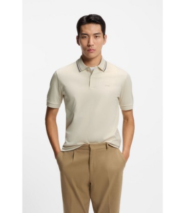 Slim-fit cotton polo shirt with striped collar