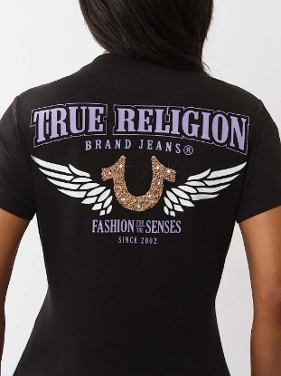 CRUSHED CRYSTAL HORSESHOE V NECK TEE