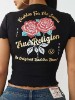 ROSE LOGO LETTUCE HEM RIBBED BABY TEE
