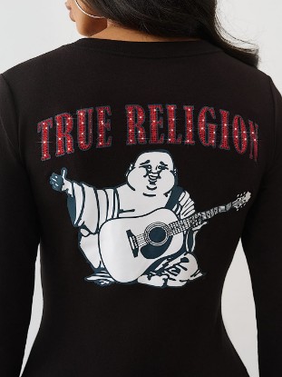 CRYSTAL LOGO LONG SLEEVE V NECK TEE