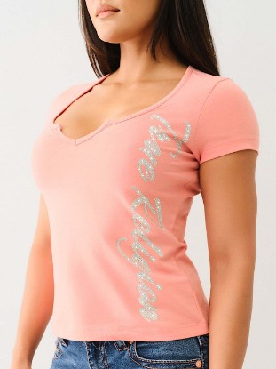 CRYSTAL TRUE RELIGION V NOTCH TEE