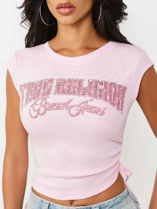 CRYSTAL SIDE-RUCHED BABY TEE