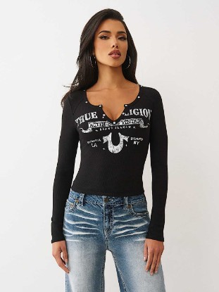 RIBBED V NOTCH LONG SLEEVE TEE