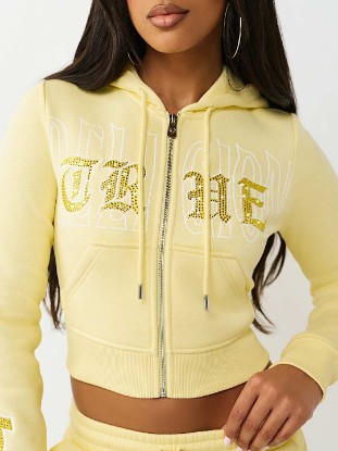 CRYSTAL EMBROIDERED SHRUNKEN ZIP HOODIE