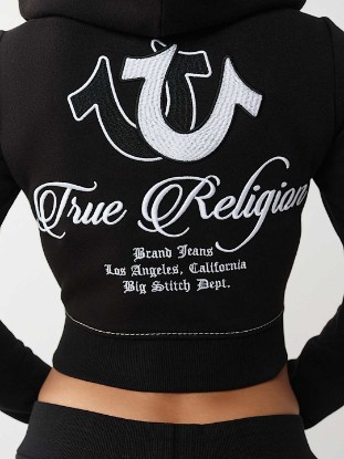 EMBROIDERED BIG T SHRUNKEN ZIP HOODIE