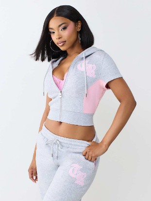 COLOR PANELED ZIP HOODED SHIRT