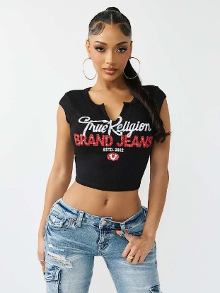 CRYSTAL LOGO NOTCHED RIBBED BABY TEE