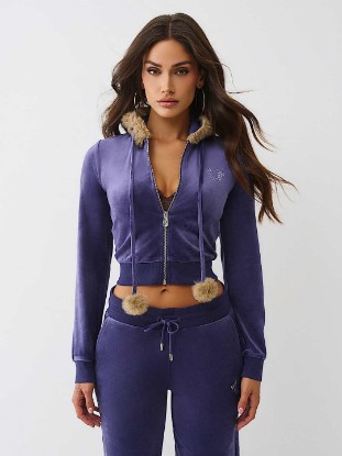 VELOUR FAUX FUR SHRUNKEN ZIP HOODIE