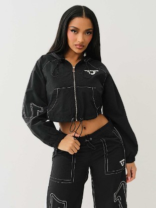 SHRUNKEN BIG T NYLON ZIP HOODIE