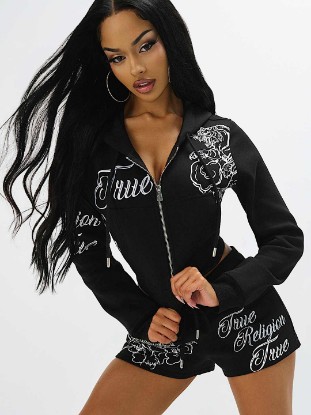 EMBROIDERED TIGER SHRUNKEN ZIP HOODIE