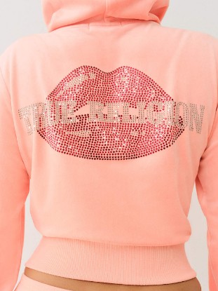 VELOUR CRYSTAL LIPS SHRUNKEN ZIP HOODIE