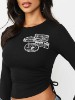 DENIM APPLIQÉ ASYMMETRICAL RIBBED TEE