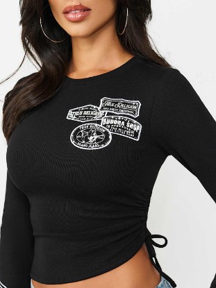 DENIM APPLIQÉ ASYMMETRICAL RIBBED TEE