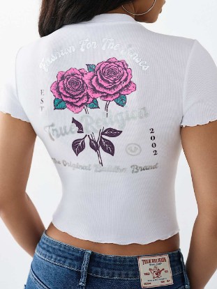 ROSE LOGO LETTUCE HEM RIBBED BABY TEE