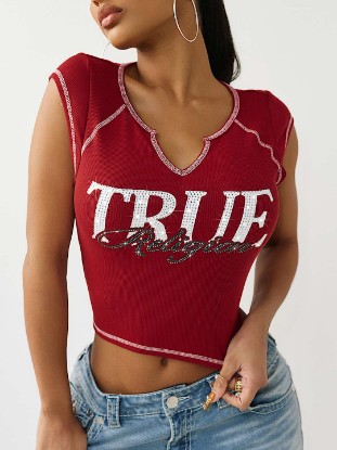 CRYSTAL RIBBED NOTCHED BABY TEE