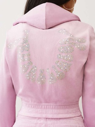 CRYSTAL HORSESHOE VELOUR ZIP HOODIE