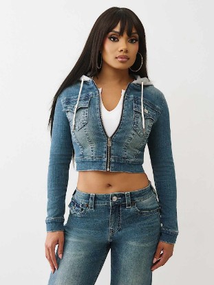 SHRUNKEN DENIM HOODED JACKET