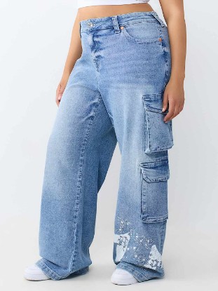 PLUS BOBBI MID RISE BAGGY CARGO JEAN