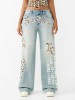 BOBBI MID RISE LEOPARD FLAP BAGGY JEAN