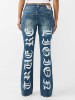 BECCA MID RISE PRINTED LOGO BOOTCUT JEAN